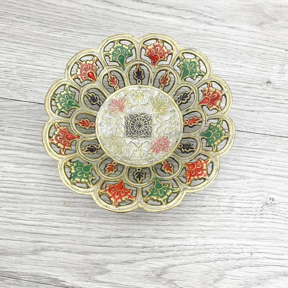 Vintage Enameled Brass Trinket Dish‎